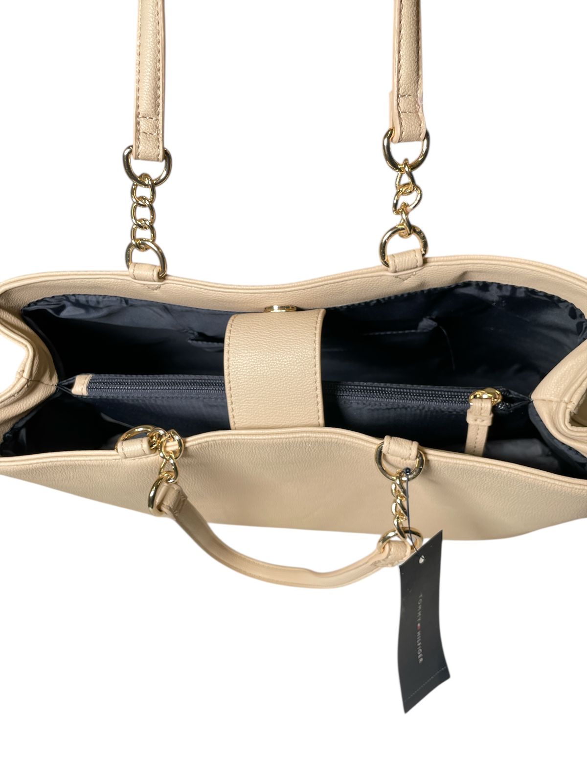 Bolsa Tommy Hilfiger Beige con Asa Cadena | Elegancia Sofisticada