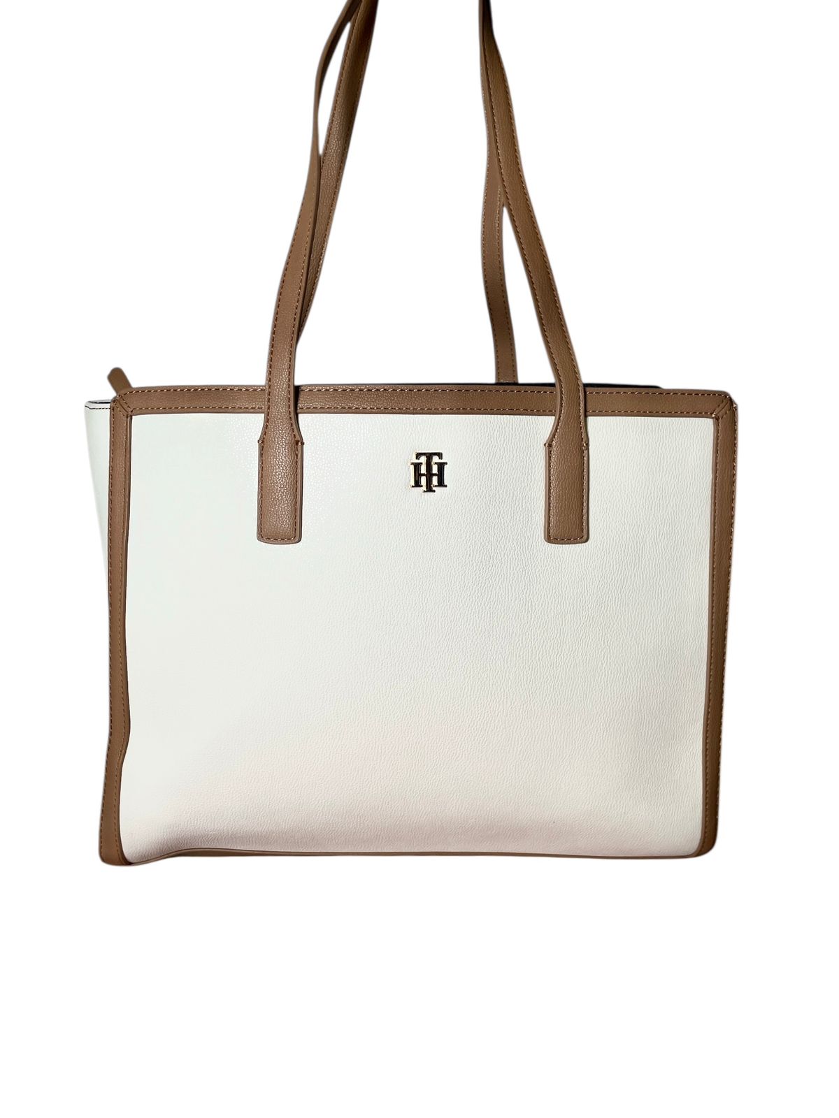 Bolsa tote Tommy Hilfiger blanca con camel | Original y elegante