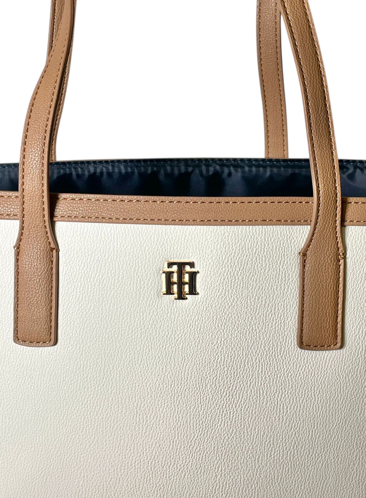 Bolsa tote Tommy Hilfiger blanca con camel | Original y elegante
