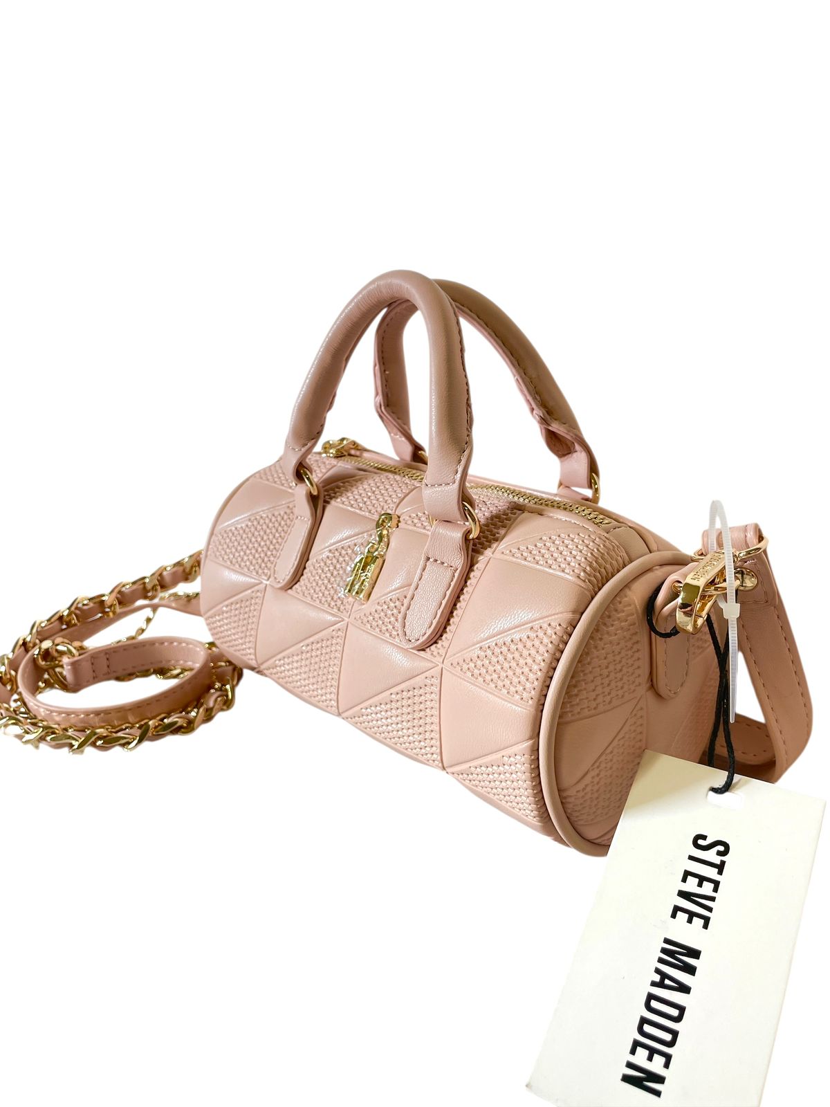 Bolsa Steve Madden Satchel Nude con Textura Geométrica - Elegancia Atemporal