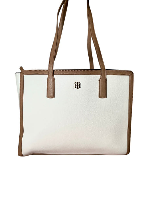 Bolsa tote Tommy Hilfiger blanca con camel | Original y elegante